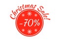 Christmas sale badge, tag or sticker. Xmas discount label. 70 percent price off. Promo banner and advertising design element. Royalty Free Stock Photo
